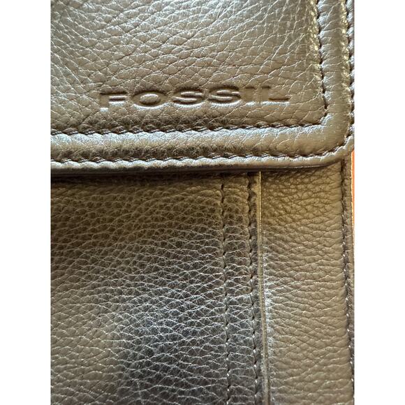 Vintage Fossil Black Pebbled Leather Organizer Crossbody Bag - Picture 6 of 8